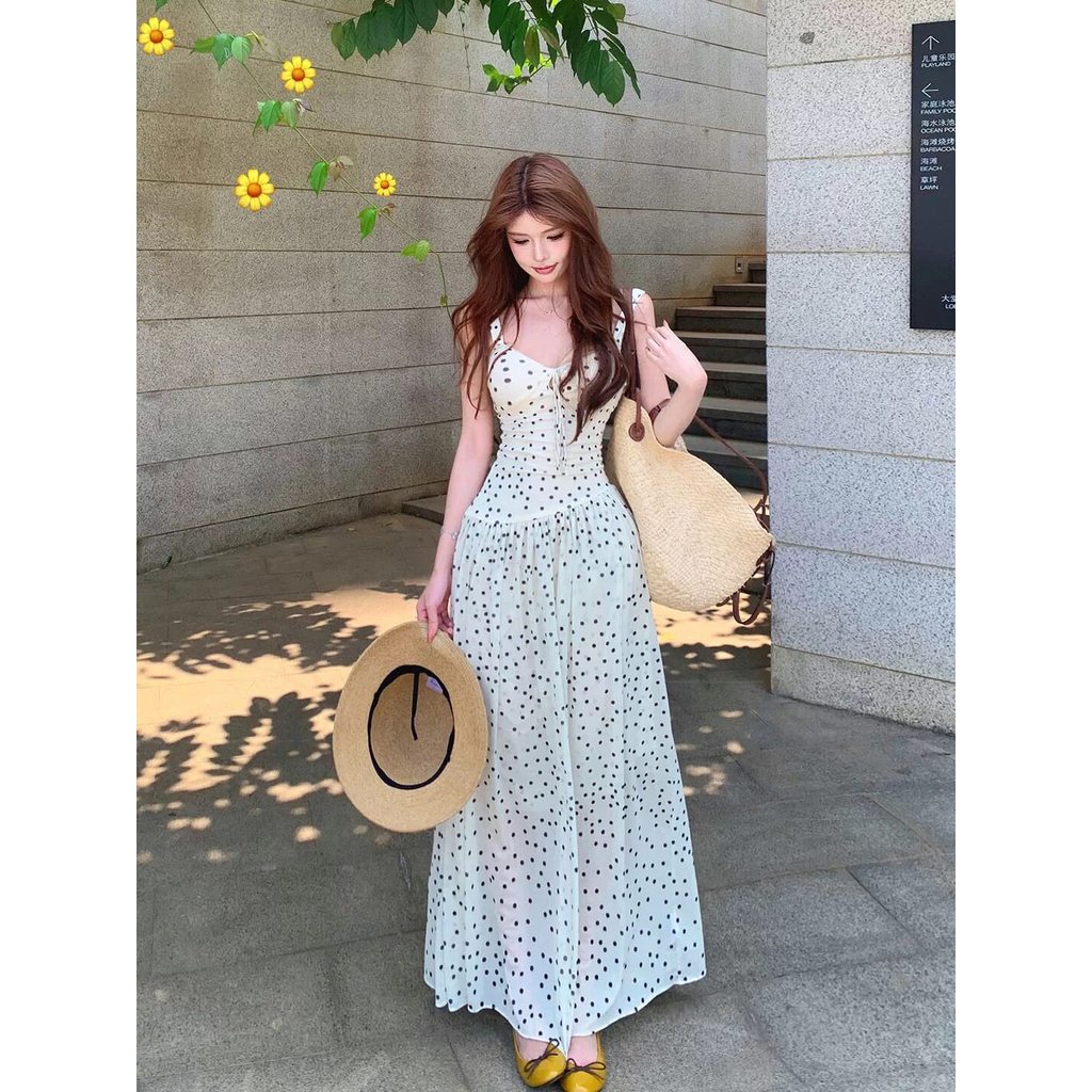 Đầm maxi mùa hè chấm bi dịu dàng