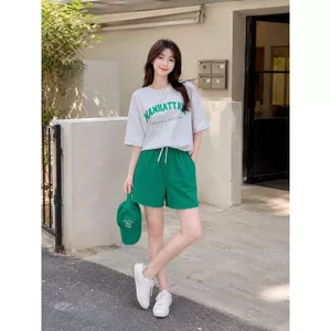 Bộ đồ thường ngày thời trang mùa hè dành cho nữ Quần áo nữ cỡ lớn dáng rộng hợp thời trang phiên bản Hàn Quốc Quần short in chữ Bộ đồ hai mảnh
