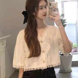 Mùa hè Rỗng Áo Sơ Mi Bên Ngoài Ren Voan Khâu Rời Phù Hợp Với Du Lịch Mặc Tất Cả Trận Đấu Áo Cardigan