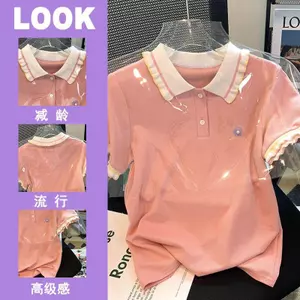 Tính khí mùa hè Giảm tuổi Phù hợp với nấm cổ búp bê thêu cổ áo POLO Áo sơ mi hàng đầu