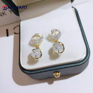 AN.MART Thời Trang Lấp Lánh Thiên Nga Pha Lê Thiên Nga Thả Mặt Dây Chuyền Bông Tai Nữ Tinh Tế Ngọt Ngào Tính Khí Bé Gái Trang Sức VN