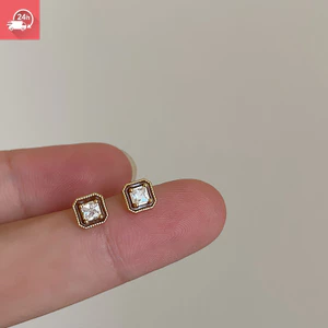 Bông tai nữ đa năng hình vuông zircon mini khí chất thời trang