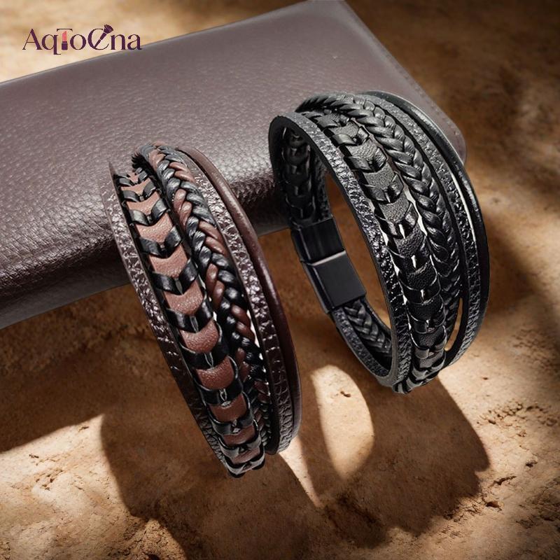 AqToCna Hợp Thời Trang Nam Phụ Kiện Hợp Kim Từ Bule Nhiều Lớp Retro Dây Da Bện Vòng Tay Vòng Tay Thời Trang Trang Trang Phục AqToCna