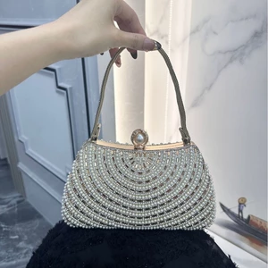 Túi Nữ Thời Trang Một Vai Messenger Nhẹ Sang Trọng Cao Cấp Túi Tối Retro Ngọc Trai Đẹp Full Kim Cương Tay