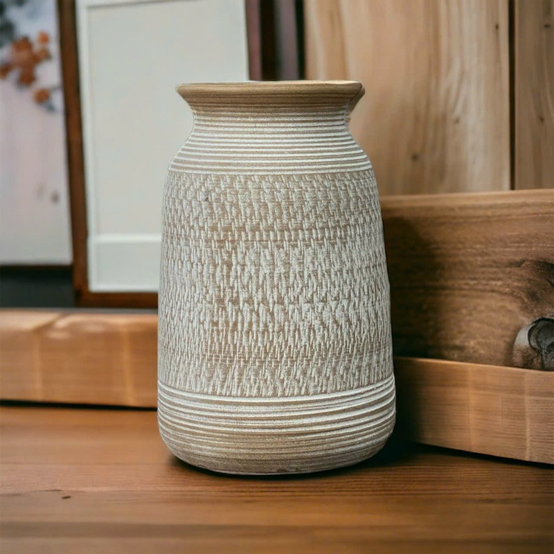 Bình gốm cắm hoa Bát Tràng hoạ tiết vân nâu trang trí studio, cắm hoa hồng, cắm hoa giả, decor nội thất