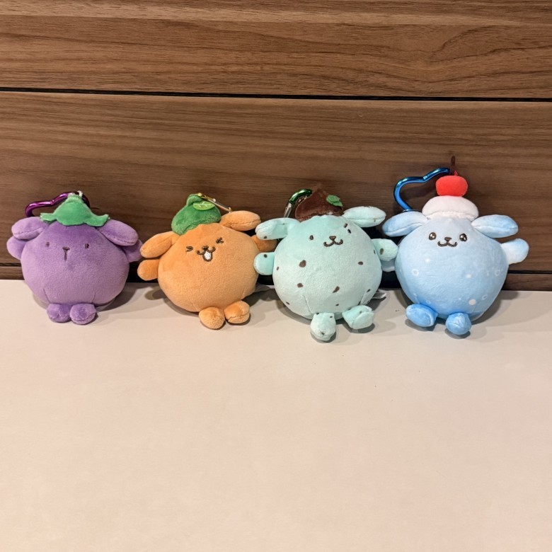 SQ5 Sanrio Pom Purin Plushie Trái Cây Món Tráng Miệng Trái Tim Sang Trọng Carabiner Túi Charm QS5