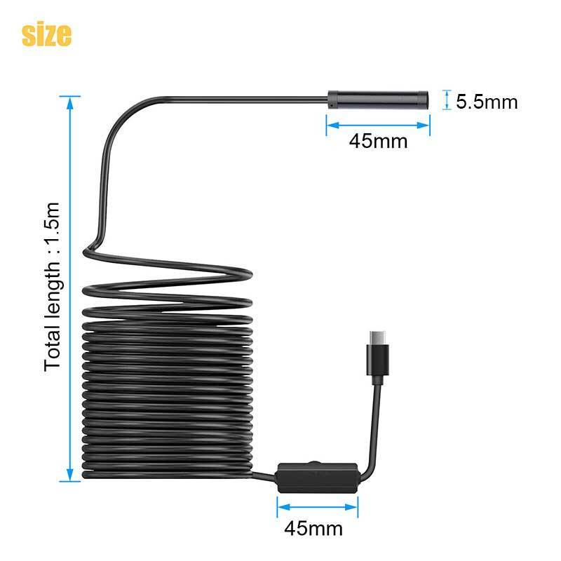 Camera nội soi Android JINHF 5.5MM 3 IN1 Micro USB Type C Borescope Camera Mini Đèn LED chống nước Kiểm tra xe hơi cho HUAWEI XIAOMI PC HOT
