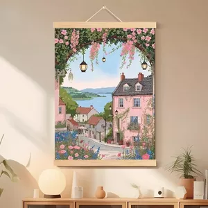 Màu Sắc Bên Biển Thành Phố Tranh Hayao Miyazaki Phong Cách Phòng Ngủ Phòng Khách Nền Tranh Trang Trí Nhỏ Tươi Cuộn Tranh Treo Tường 6.4