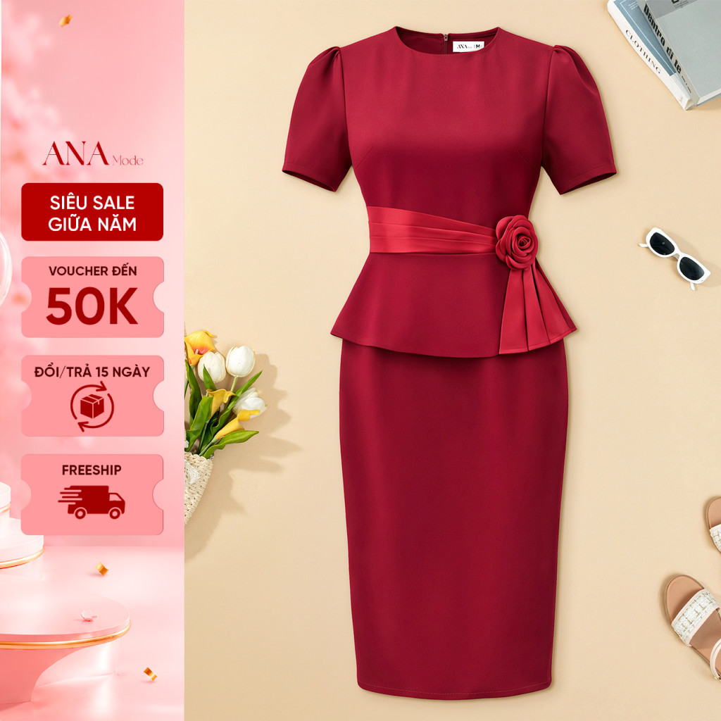 Đầm Đính Hoa Trung Niên ANA Mode Chất Liệu Cotton Lạnh Quý Phái Đi Tiệc Quà Tặng Mẹ DM25VHH23