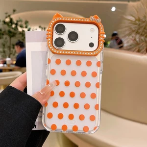 Ốp điện thoại mờ tai mèo chấm bi cho iPhone 17 Pro Max 16 Plus 15 14 13 Vỏ bảo vệ chống sốc