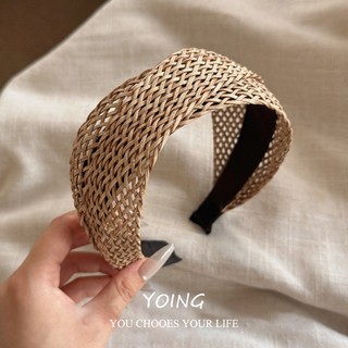 Yoing / Băng đô vành rộng bện ống hút phong cách ngày lễ phong cách mới