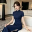 WHX [Sườn xám dài vừa phải] Đầm mỏng kiểu dáng sườn xám dài họa tiết xương cá Sườn xám cổ điển