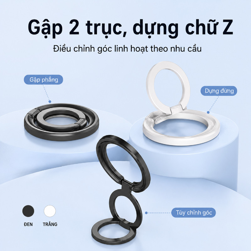 Giá Đỡ Điện Thoại 2 Trong 1 - Kết Hợp Vòng Từ Kép & Chân Gập, Tháo Rời Tiện Dụng, Tương Thích MagSafe