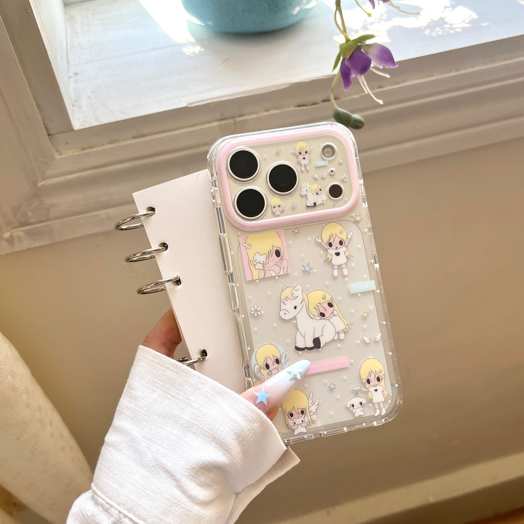 Ốp điện thoại hình chú ngựa và bé gái dễ thương cho IPhone 17 Pro Max 17 16 15 Ốp điện thoại chống rơi