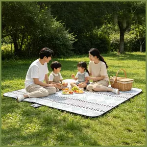 Chăn đi biển chống thấm nước 200x200cm Tấm chống cát chống thấm nước 3 lớp Chăn công viên dày cho công viên Dã ngoại ngoài trời kouvn
