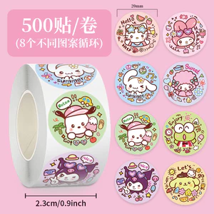 Sanrio Niêm Phong Miếng Dán Trẻ Em Nữ Dễ Thương Tự Làm Sổ Tay Băng Cuộn Miếng Dán Tròn Phim Cắt Băng 6.7