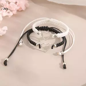JULYHOT Tay Thủ Công Trái Tim Tình Yêu Cặp Đôi Vòng Tay Dành Cho Người Yêu Nữ Dây Có Thể Điều Chỉnh Bạn Bè Mối Quan Hệ Phù Hợp Với Vòng Tay Trang Sức Quà Tặng Massivedeals