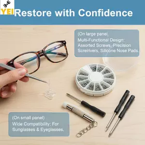 < YEI > Bộ sửa chữa kính mắt chính xác 1 Bộ tuốc nơ vít 2 đôi Miếng đệm mũi 50 vít cho kính mắt DIY Nhà hoặc nơi làm việc khẩn cấp Mới