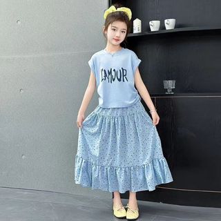 Bộ váy bé gái mùa hè phong cách Hàn Quốc - Áo tay ngắn phối chân váy hoa nhí dài thời trang
