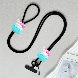 Ví đựng tiền xu Hello Kitty dễ thương dây buộc điện thoại dài, du lịch ngoài trời chống mất thủ công Dây dài
