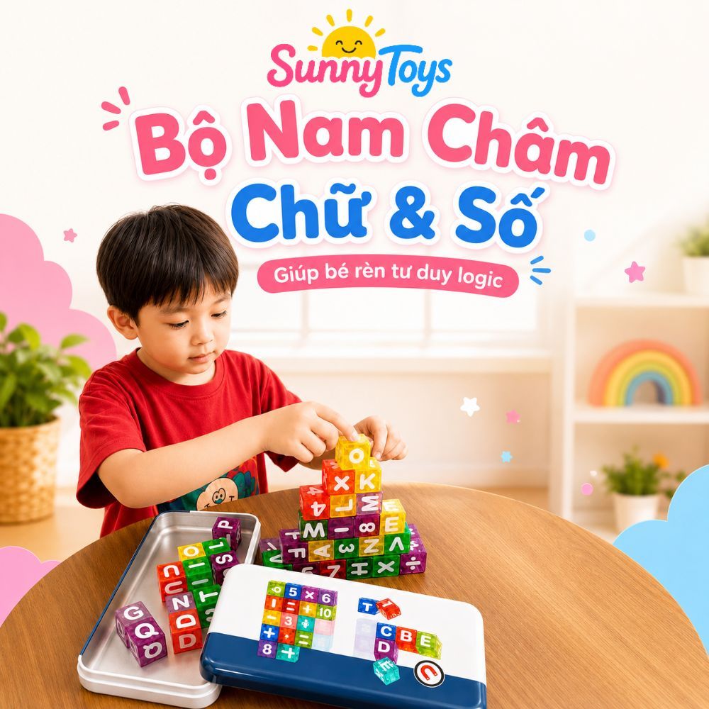 Bộ Nam Châm Chữ Cái Và Chữ Số SunnyToys 40 Chi Tiết - Kèm Hộp Sắt Cho Bé Vừa Học Vừa Chơi