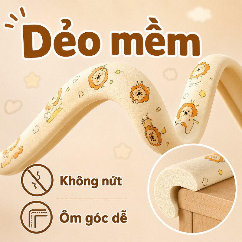 Cuộn Xốp Bọc Cạnh Bàn Chống Va Đập 2M - ,Không Cần Keo, Miếng Dán Bịt Góc Tường Chống Va Chạm An Toàn Cho Bé
