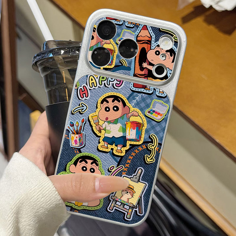 Ốp lưng iPhone Họa tiết da mạ Tím Crayon họa tiết Shin-chan iPhone 17 16 15 14 13 12 11 Pro Max Plus Max