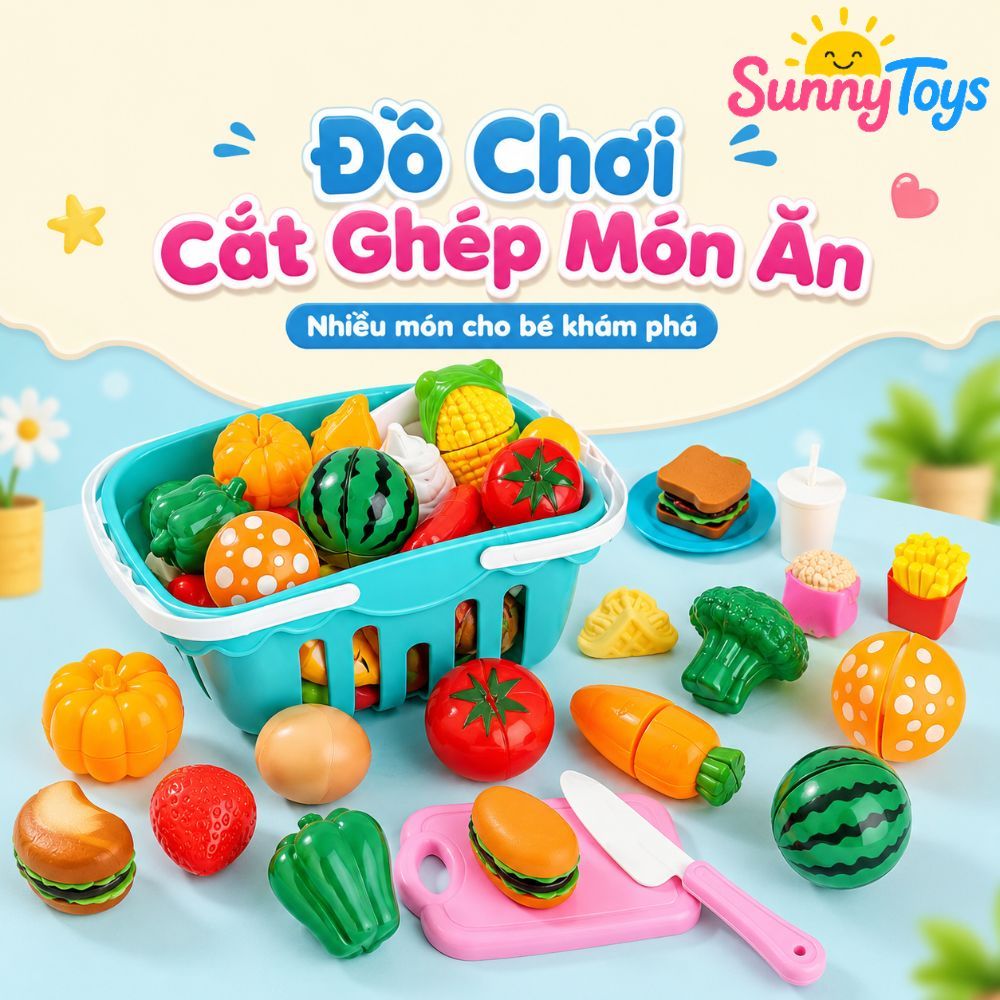 Set Rau Củ Quả Cắt Ghép SunnyToys 30 Chi Tiết - Bé Tập Cắt, Ghép Và Chơi Nhà Bếp