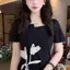 Phụ Nữ Bao Bụng Pháp Hoa Hồng Áo Thun Tay Ngắn Nữ Mùa Hè Béo MM Mỏng Hơn Nhìn Phù Hợp Với Tuổi Giảm