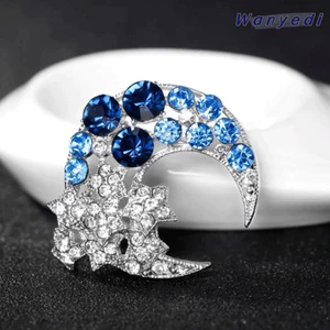 WANYEDI Ve Áo Trang Trí, Hợp Kim Hình Mặt Trăng Trâm Cài Pin, Thời Trang Kim Cương Giả Hình Ngôi Sao Trang Trí Huy Hiệu Đảng