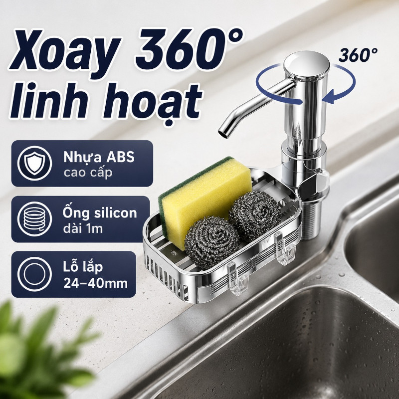 Vòi Bơm Rửa Chén Tự Động Hút Dầu - Kèm Kệ Để Đồ & Ống Dẫn Silicon 1.2m, Chất Liệu ABS Cao Cấp Bền Bỉ, Dễ Dàng Lắp Đặt