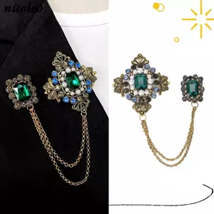 NICOLOO Đính Ngọc Trai Thổ Cẩm, Thổ Cẩm Baroque Kim Cương Giả Vuông, Retro Openwork Hình Học Kim Loại Tua Rua Phong Cách Phù Hợp Với Áo Pin Trang Trí Quần Áo