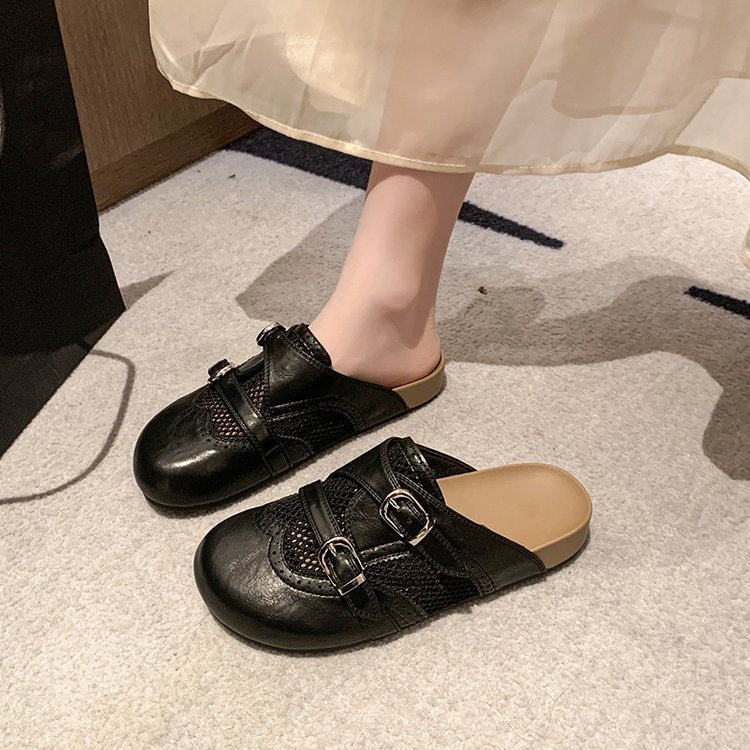 Mùa Hè Phong Cách Mới Lưới Rỗng Thoáng Khí Thường Ngày Đế Bằng Slip-On Muller Dép Dép Thời Trang Thoải Mái Mặc Ngoài Chống Trơn Trượt Mặc
