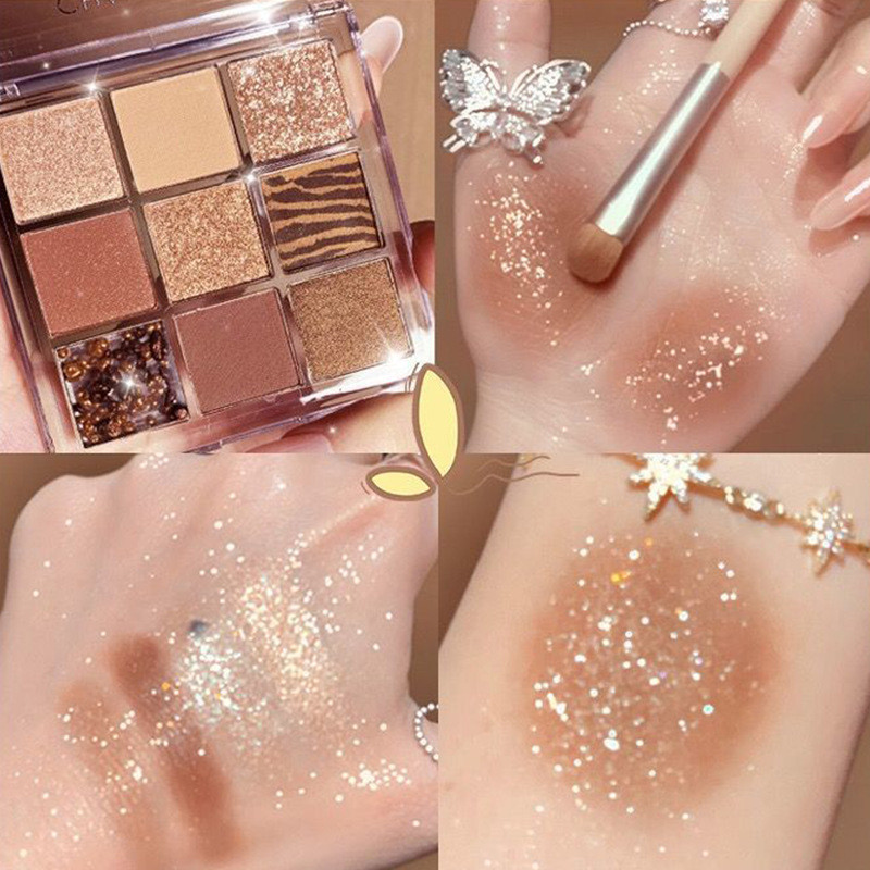 [XT]Bảng Phấn Mắt 9 Ô Vỏ Trong Suốt Nhũ Kim Tuyến Lấp Lánh Phấn Matte Lì Mịn Mượt Lên Màu Chuẩn Lâu Trôi Tiện Lợi Chuyên Nghiệp Cao Cấp