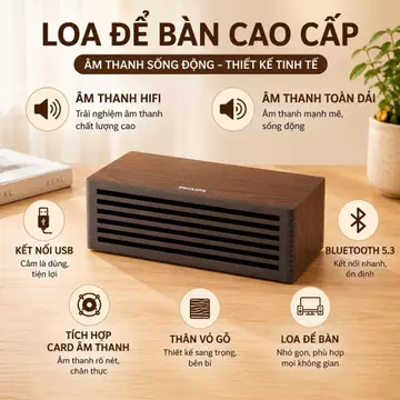 Loa Bluetooth Loa Để Bàn Loa Gỗ Loa Mini Bluetooth 5.3 Âm Thanh HiFi Kết Nối USB Cho Phòng Khách Văn Phòng
