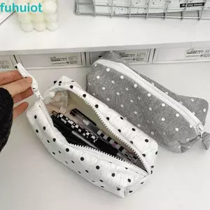 Hộp đựng bút chì FUHUIOT, Túi đựng bút chì ngọt ngào chấm bi, Văn phòng phẩm cho bé gái Dung tích lớn Túi trang điểm dễ thương di động Đồ dùng văn phòng trường học