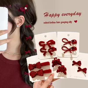 AqToCna 2 Chiếc Năm Mới Nơ Đỏ Tóc Cho Nữ Dễ Thương Ngọc Trai Nhỏ Bên Kẹp Nơ Kẹp Tóc Bé Gái Mũ Đội Đầu Phụ Kiện Tóc AqToCna