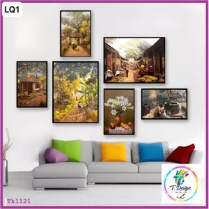 Tranh làng quê Việt Nam cổ, nghệ thuật trang trí Tết, tranh decor phòng fomex 5mm kèm băng keo.