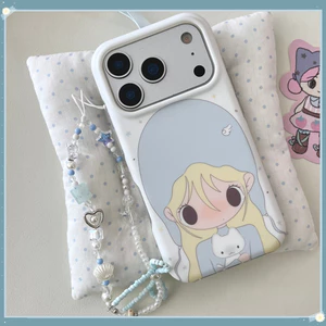 Ốp Điện Thoại Cho iPhone 17 Pro Max 16 15P Đáng Yêu Mũ Xanh Tóc Vàng Họa Tiết Cô Gái Hoạt Hình TPU Mềm Chống Trầy Xước Vỏ Chống Bụi Bẩn Chống Rơi Với Dây Xích Hạt Chống Mất
