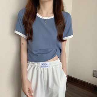 Áo thun ngắn tay cổ tròn dành cho nữ mùa hè Phong cách mới Slim Short dành cho học sinh