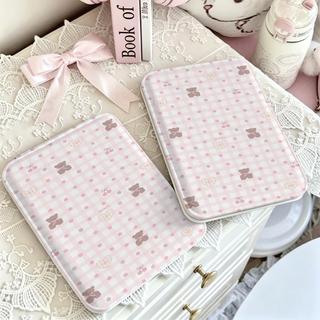 Gương gấp caro hồng gấu, gương trang điểm mini tiện lợi cho nữ
