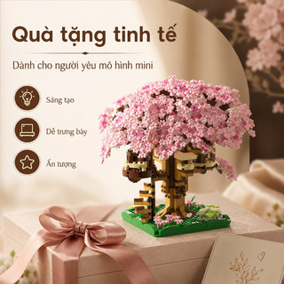 Mô hình lắp ráp cây hoa anh đào – Khối xây dựng 3D, có đèn – Đồ chơi sáng tạo, trang trí – Quà tặng cho bé