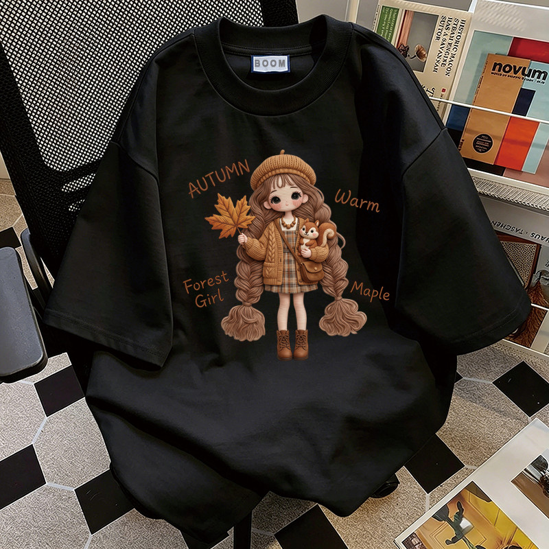 BOOM Áo thun nữ kiểu hàn quốc form rộng tay lỡ cổ tròn cotton Mát-Hè hot trend in cách dễ thương Áo phông form vừaF073