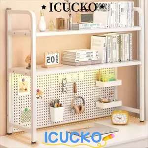 Kệ để bàn ICUCKO, Kệ 2 tầng bằng kim loại nhiều lớp, Thiết kế bảng lỗ hữu ích Giá sách kết hợp tự do Văn phòng tại nhà
