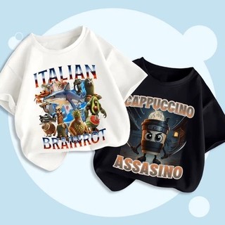 BST Vũ trụ BRAINROT cho bé  áo thun cotton cổ tròn thoáng mát cho bé trai 1-10 tuổi