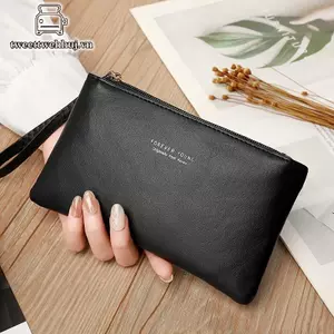Nhíp Đơn Giản Và Thời Trang Nữ Siêu Mỏng Ví Dài Màu Trơn Da PU Dây Kéo Ví Dung Tích Lớn Túi Xách Di Động VN