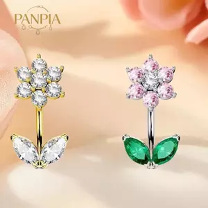 PNPIA- Thép Không Gỉ Hoa Bướm Bụng Nút Nhẫn Nữ Pha Lê Zircon Trái Tim Rốn Xuyên Trang Trí Gợi Cảm Cơ Thể Trang Sức