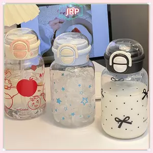 JRP Bình Nước Dễ Thương Có Ống Hút Nhựa Di Động Bật Lên Nắp Cốc Nước Cho Trẻ Em Kawaii Chai Nước Chống Rò Rỉ Bình Uống Dễ Thương JRP