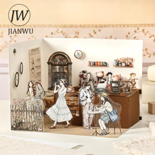 JIANWU Vintage Cô Gái Nhân Vật Phong Cảnh Chất Liệu Cắt Kéo Thêu Sò PET Miếng Dán Sáng Tạo DIY Tạp Chí Văn Phòng Phẩm