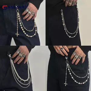 AN.MART Tinh Tế Sang Trọng Chữ Thập Mặt Dây Chuyền Giả Ngọc Trai Quần Dây Xích Nam Punk Quần Dây Xích Hip Hop Quần Jean Dây Xích Phụ Kiện Quần Áo VN